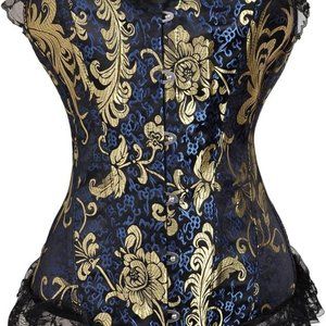U-Pretty Dark Blue & Gold Sexy Imperial Lace Bustier Corset